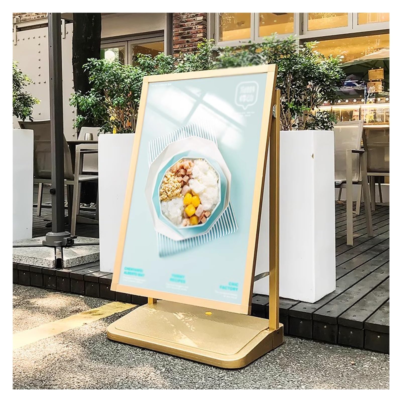 Soporte para carteles, soporte para exhibición de suelo para menú, soporte para carteles con base de PE con polea de Pp, soporte para anuncios enchufables con base llena de agua para bodas,Gold -a-6PC