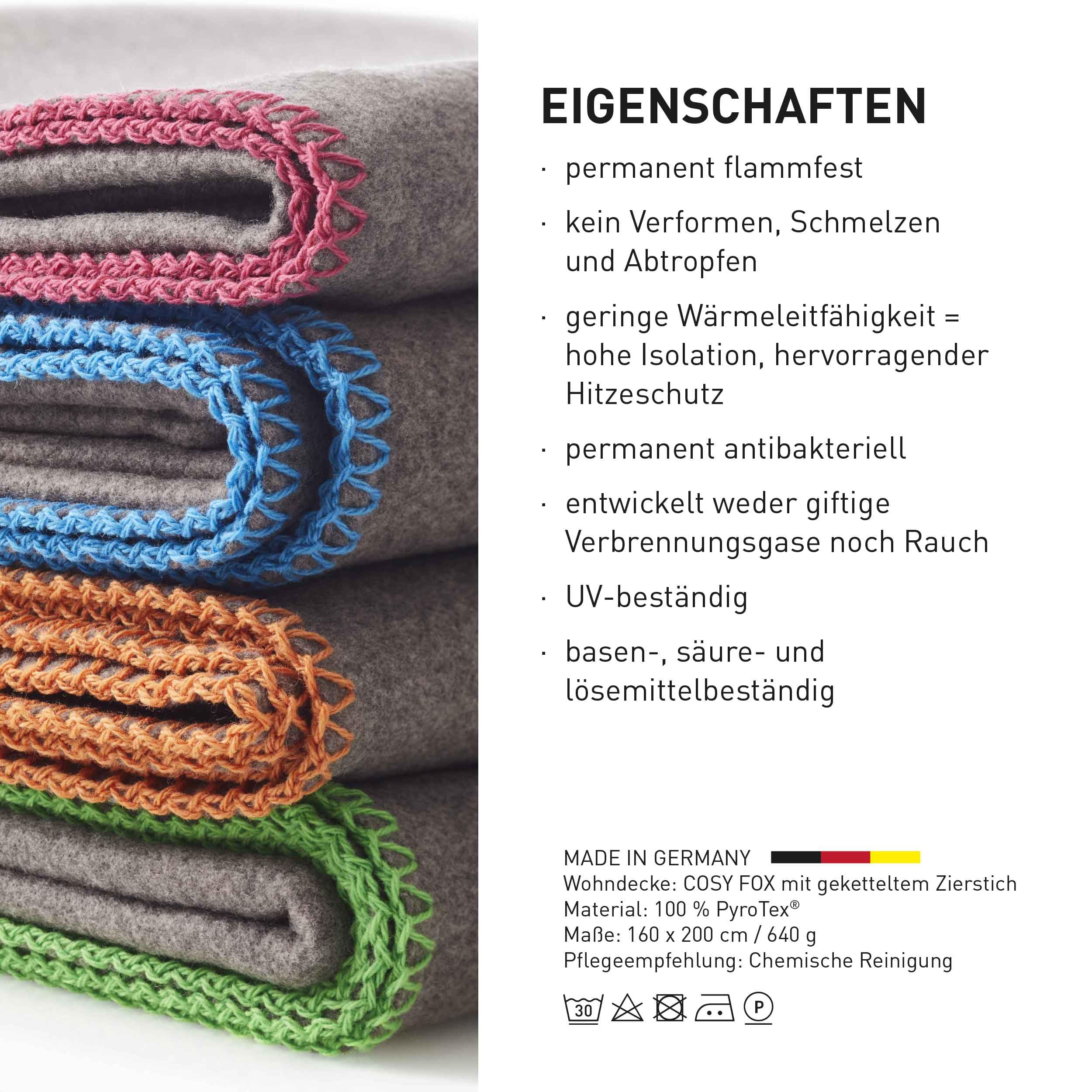 Cosy Fox | Multifunktionale Premium Feuerschutz- und Feuerlöschdecke mit Kuschelfaktor - Erstmaßnahme gegen Entstehungsbrände | 160x200cm (Grey-Bright Blue)