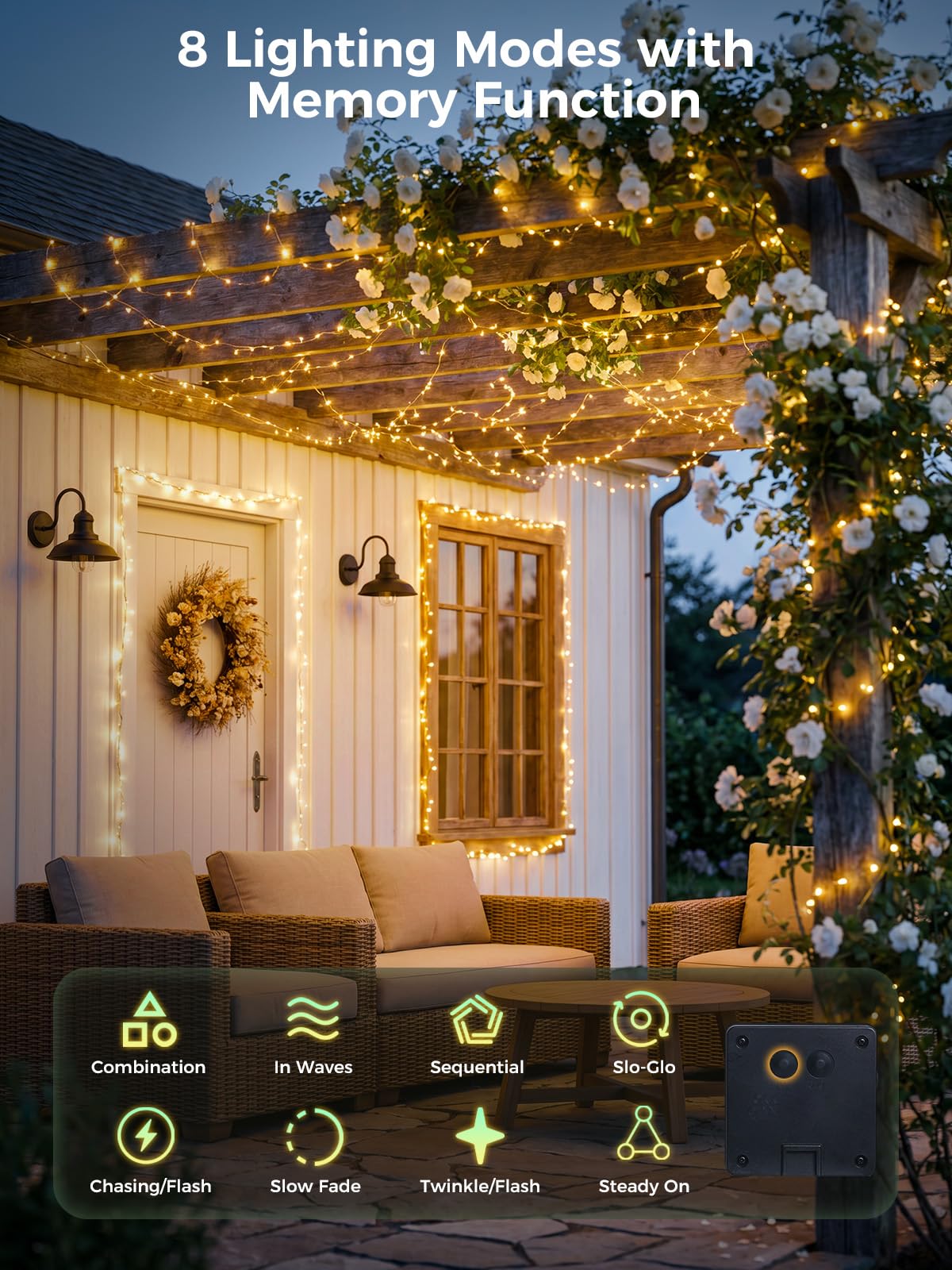 Luci a stringa solare extra lunghe Confezione da 2 luci a stringa da esterno da 30m Luci a stringa a energia solare impermeabili 300 LED per patio, giardino, cortile, albero, matrimonio