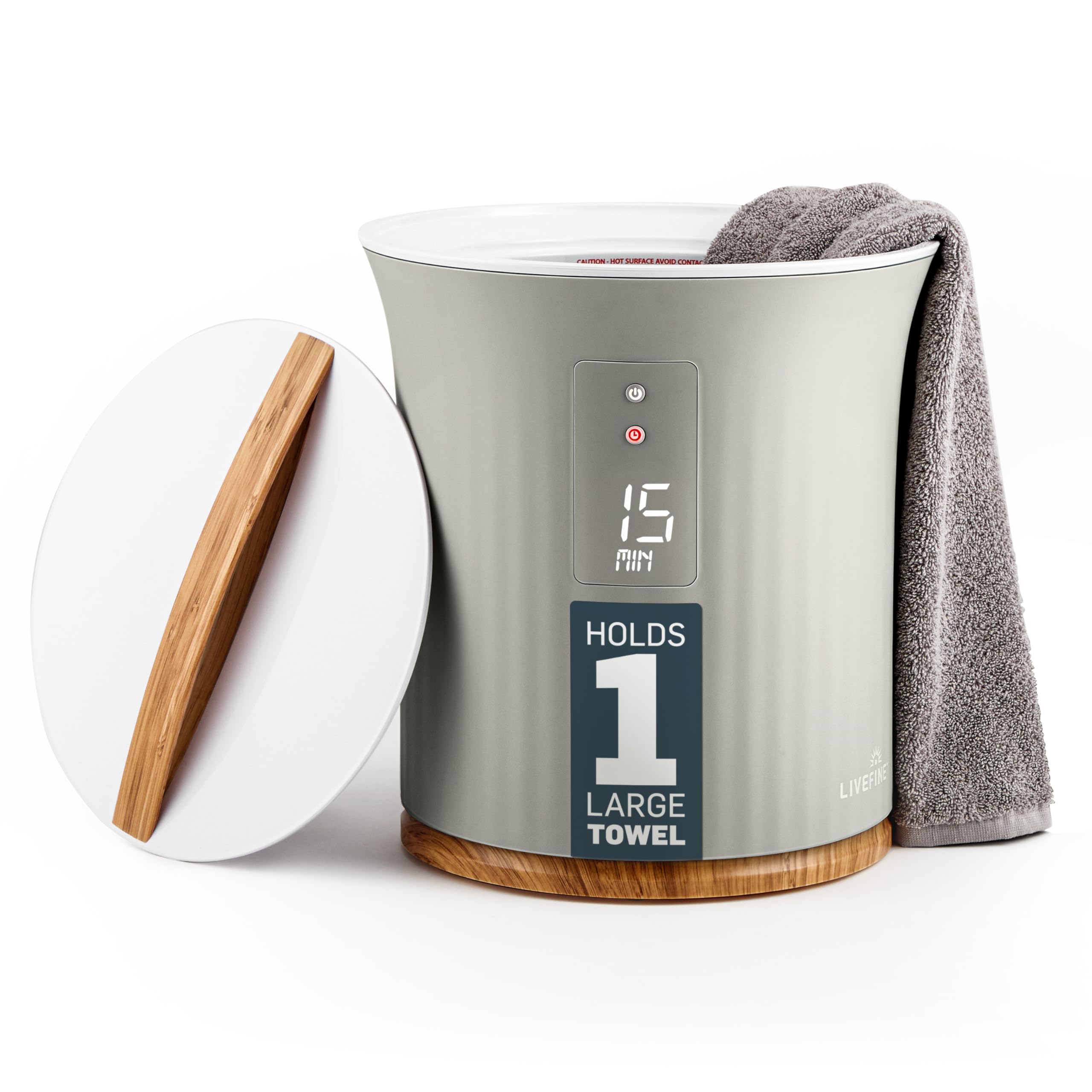 live fine towel warmer  bucket style luxury heater with led display adjustable timer auto shut-off  fits 40 x 70 oversized towel