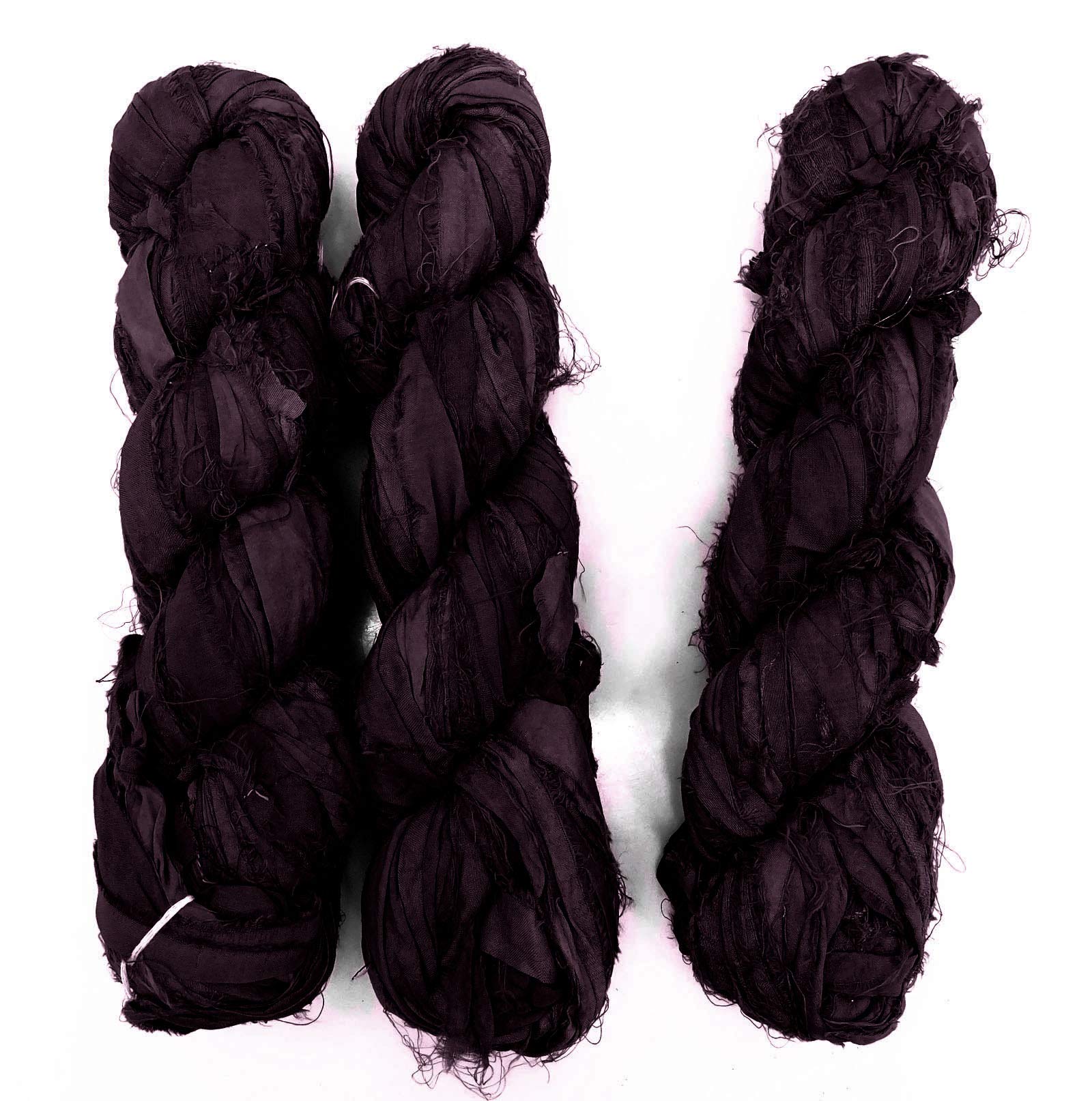 Vintageandyou 100g Recycled Sari Silk Ribbon Yarn, Jewelry Making Trim - Deep Plum