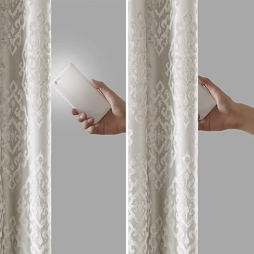 Miniatura 4 de Sun Smart Mirage - Cortina 100% opaca para ventana individual, panel de cortina de punto jacquard damasco para oscurecer la habitación, con ojales