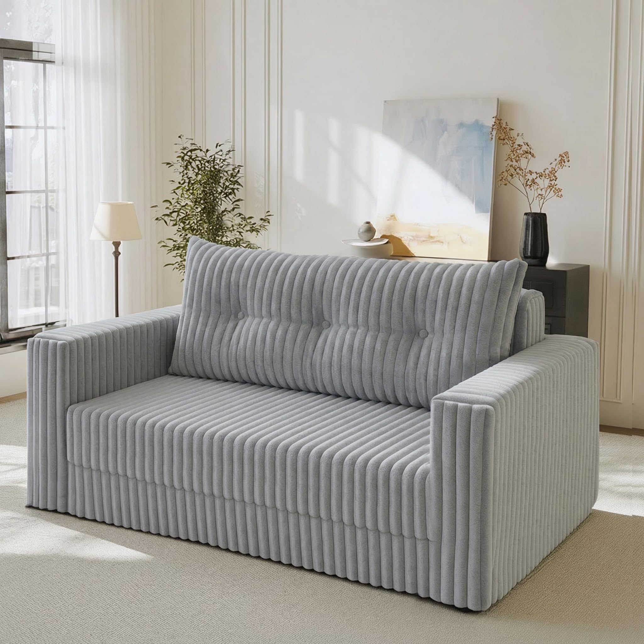 HABUTWAY Folding Sofa Bed, 2 in 1 Convertible Sleeper Chair with Pillow, Portable Fold Out Chair Bed with Armrest, Comfy Floor Couch, Lazy Sofa for Living Room Bedroom Dorm Home Office, Light Grey