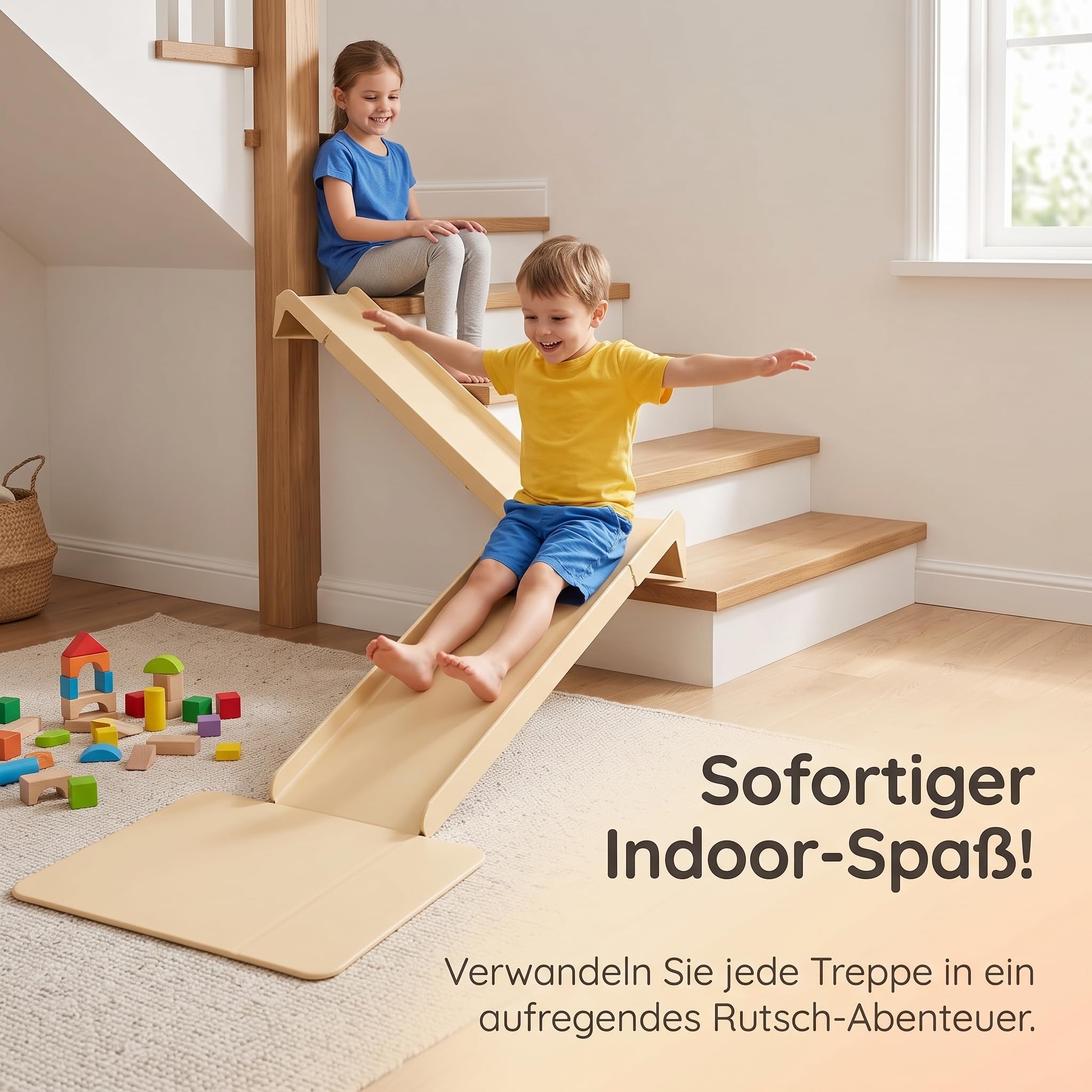 Papp Rutschbahn Treppenrutsche Kinder Rutschbrett Spielgerät mit 7 Stufen Schiene Und Dämpfender Matte aus Wellpappe PA EPE für Kindergarten Heim Gartenbereich