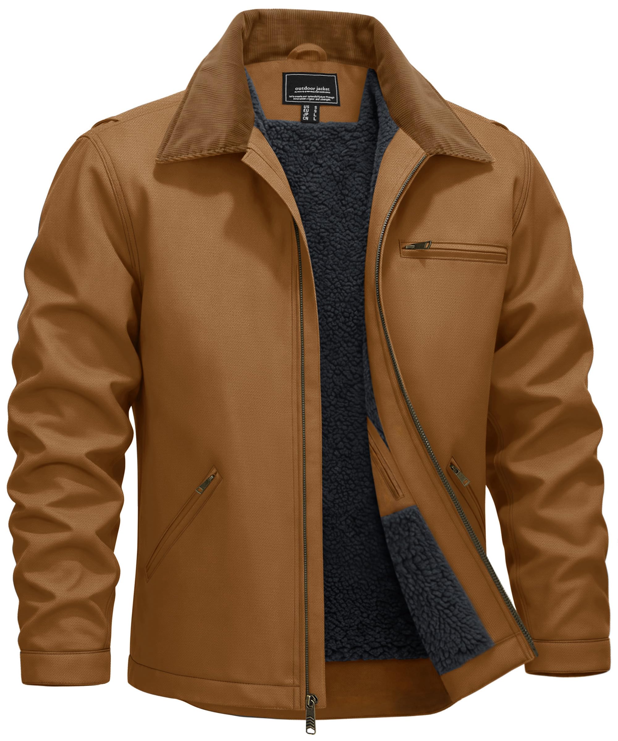 Cotrasen Men's Heavy Winter Work Jacket Sherpa Lined Duck Canvas Jackets | Washed Cotton Work Jackets for Men, Corduroy Collar, Adjustable Cuffs, 5 Pockets, Metal Zipper, Ideal for Work Casual Daily