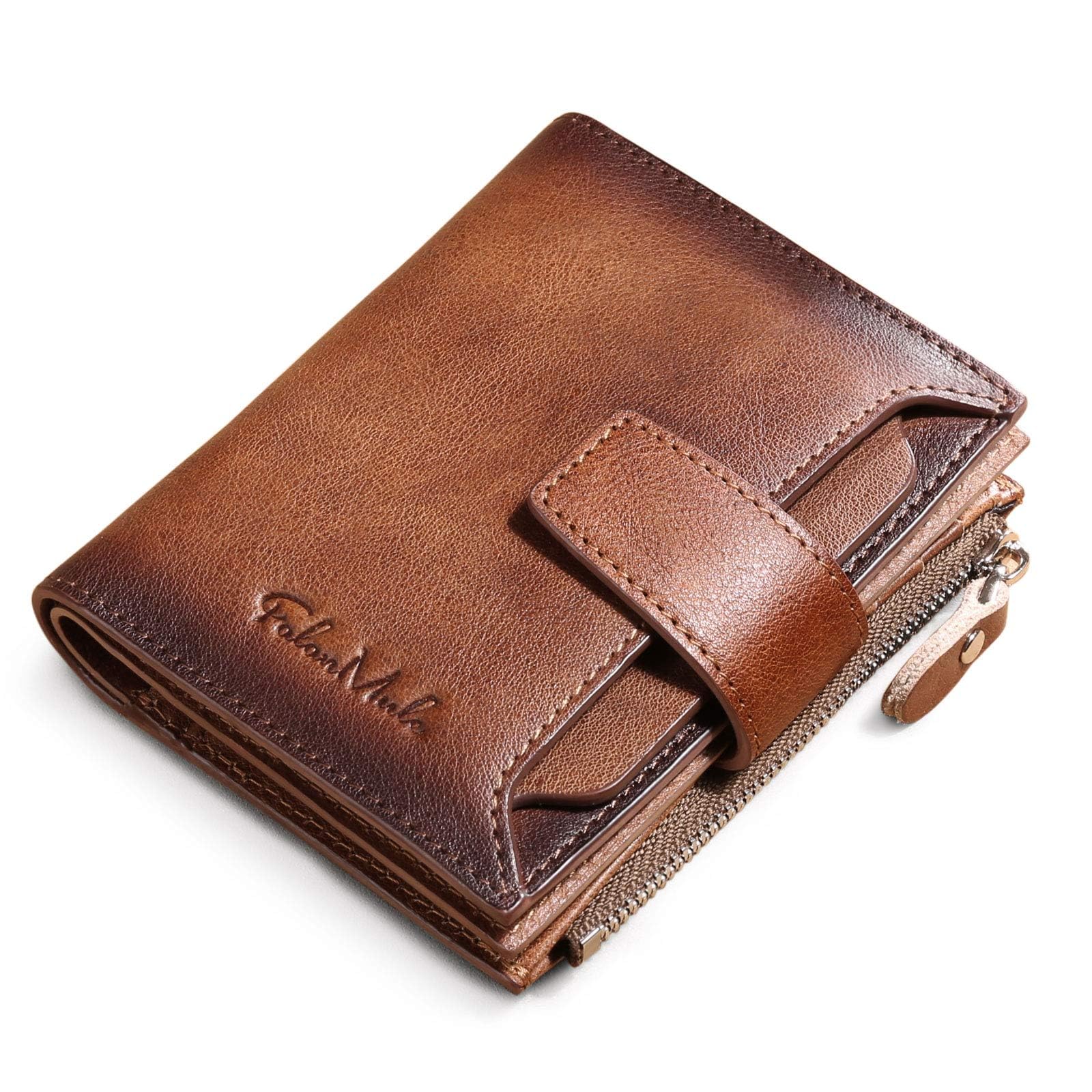 kissunMens Genuine Leather Zipper Wallet RFID Secure Large Capacity Double Fold Multi-card Leather Wallets for Men and coin purse (brown)