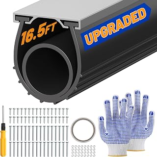 Garage Door Bottom Seal, 16.5FT Heavy-Duty Garage Door Seal with Aluminum Track Retainer Kit, Durable Universal U+O Ring Weather Stripping Rubber Simple Installation Black