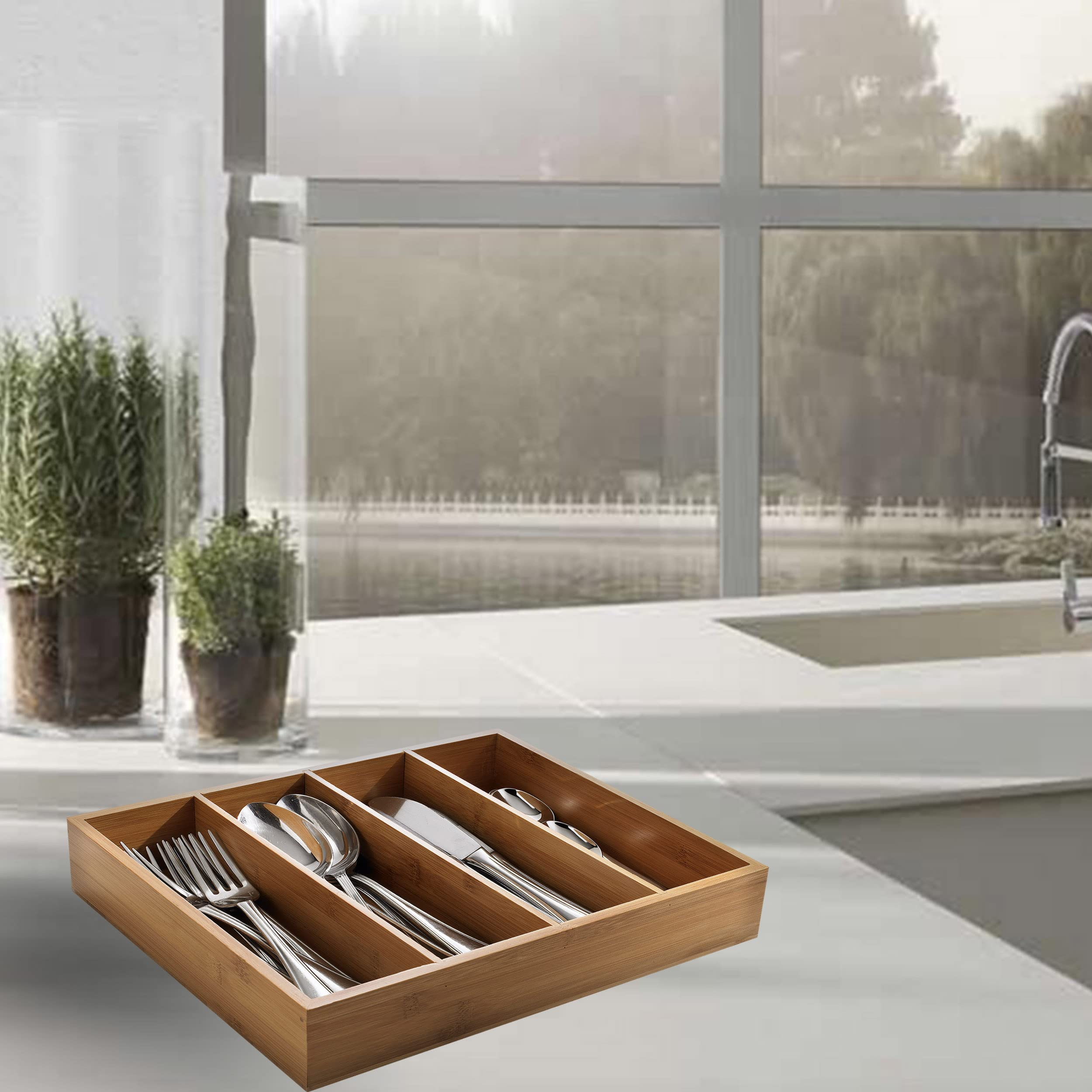 Leone Portabustine/Portaposate in Bamboo Naturale, 29 x 27.5 x 6 cm
