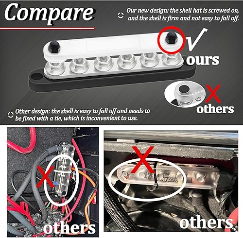 Miniatura 3 de maierke Barra de bus de 250 A, 12 V, marina, 6 x 516 pulgadas (M8), bloque de distribución de energía de 12 V-48 V con cubierta, con 6 terminales de