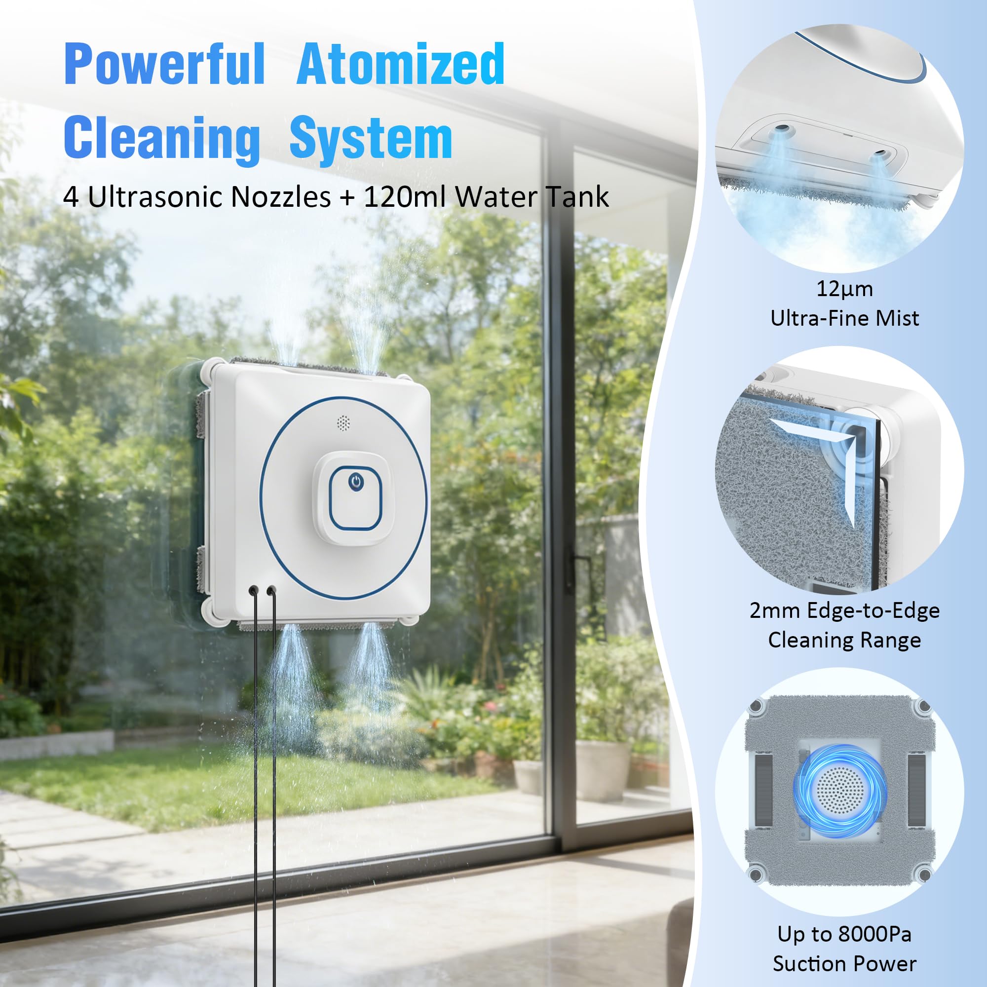 Photo 1 of BINMIT Window Cleaner Robot with 4 Cleaning Modes, 8000Pa Suction Dual Direction Auto-Spray Window Cleaner, Intelligent Path, Edge Detection, Remote Control, 15-Stage Anti-Fall System for Windows