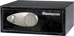 SentrySafe Shelf Safe with Digital Keypad Lock, Steel Safe with Interior Lining and Bolt Down Kit for Money, Jewelry, 0.78 Cubic Feet, 7.1 x 16.9 x 13.8 Inches, X075