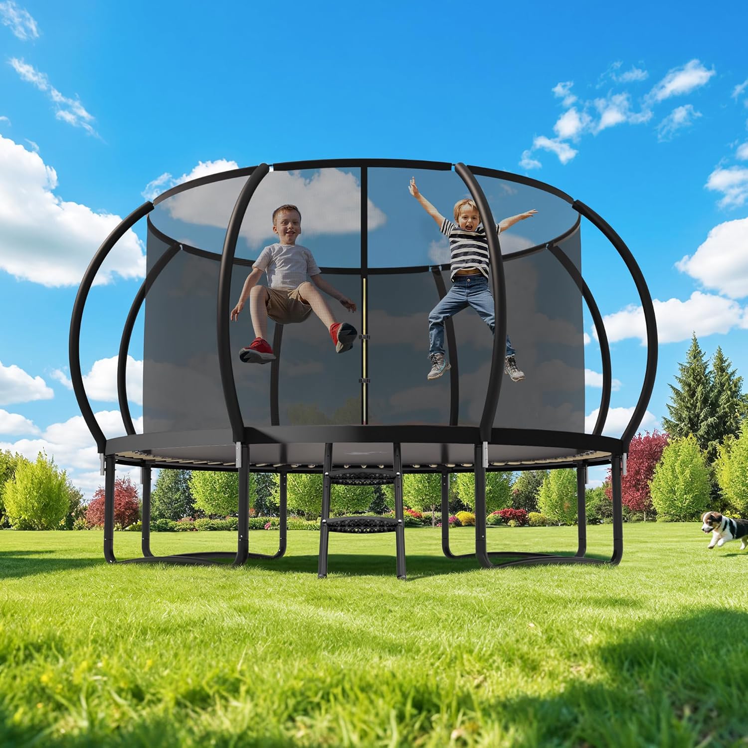 Trampoline Outdoor, 10 FT Trampolines with Enclosure Net and Ladder，Round Recreational Trampoline for Kids and Adults with ASTM Approval, Anti-Rust Coated Frame, Thickened Spring Mat