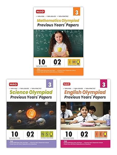 MTG IMO-NSO-IEO Class-3 Olympiad Previous Years Papers (2023-2019 Set A &amp; B) Mathematics, Science &amp; English (Set of 3 Books) | Mock Test Papers with Sample OMR Sheet For 2024-25 Exam