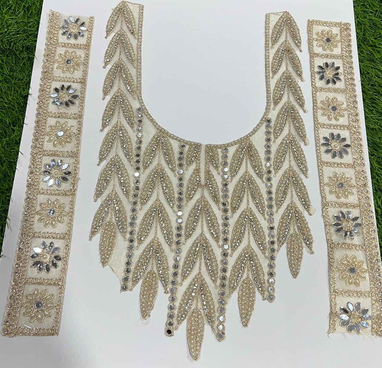 Designer Heavy Embroidered Neck Patch with Matching Border Lace Set for Blouse, Kurti & Dresses (3 Piece Set – 1 Neck + 2 Borders).106-image-2