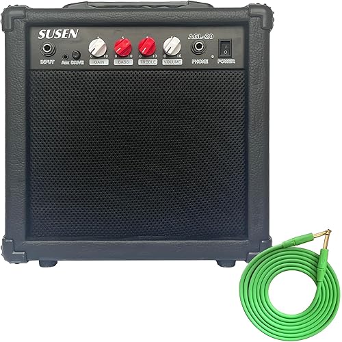 SUSEN Electric Guitar Amp 20 Watt Amplifier Portable Amp with Headphone Input Gain Powe Including Professional Noise Reduction Cable