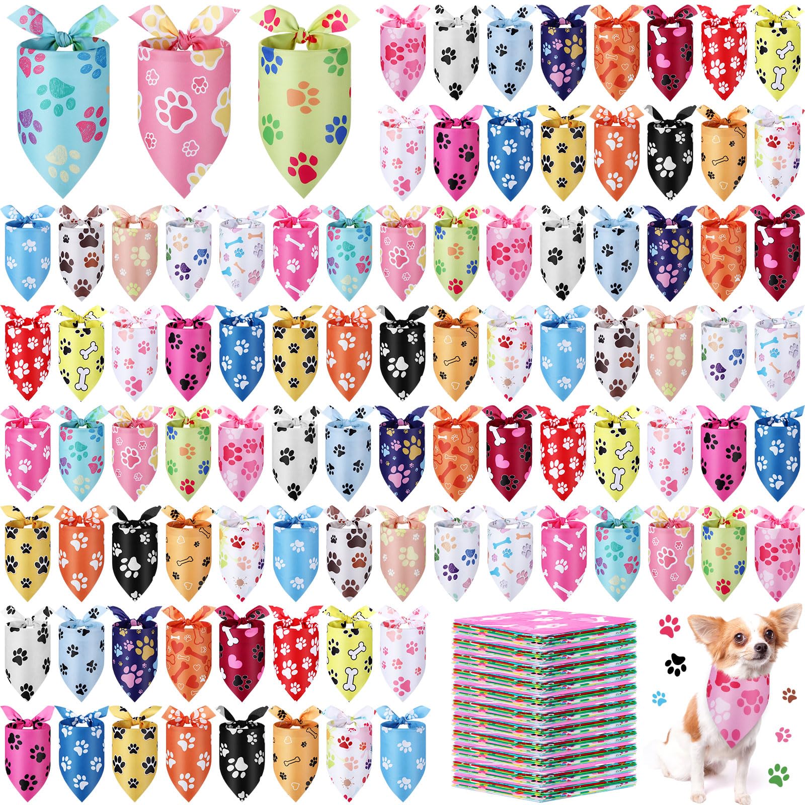 Abbylike 200 bandane per cani con stampa di zampe, bandane per cani, animali domestici, triangolari, bavaglini per cuccioli di animali domestici, gatti, accessori per costume da festa