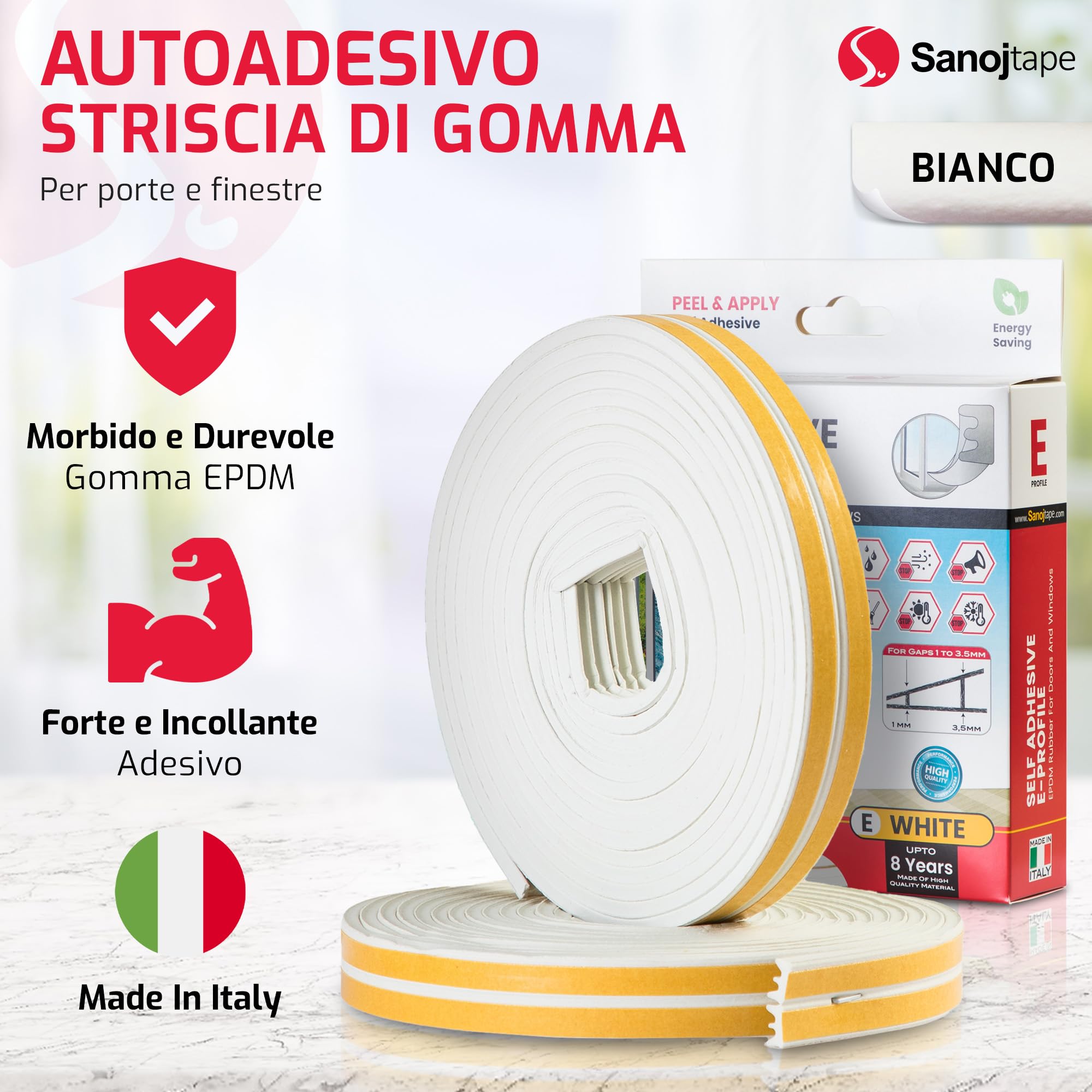 Guarnizione Antispifferi Per Porte E Finestre - Striscia In Schiuma Autoadesiva Tipo D, 6 Metri Bianco - Foto 4