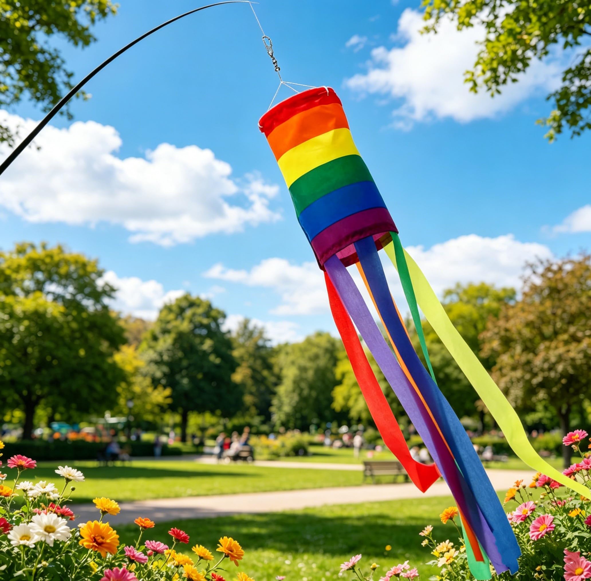 Voarge 2 sacchi a vento arcobaleno per esterni, 100 x 10 cm, antivento e impermeabile, può essere utilizzato come decorazione da giardino, balcone o esterno