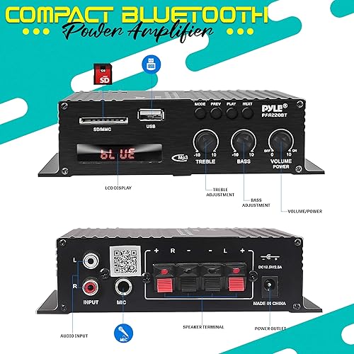 Miniatura 2 de Pyle Amplificador de audio de potencia Bluetooth Class-T - Caja receptora estéreo de sonido de doble canal de 120 W con USB, RCA, adaptador de 12 V