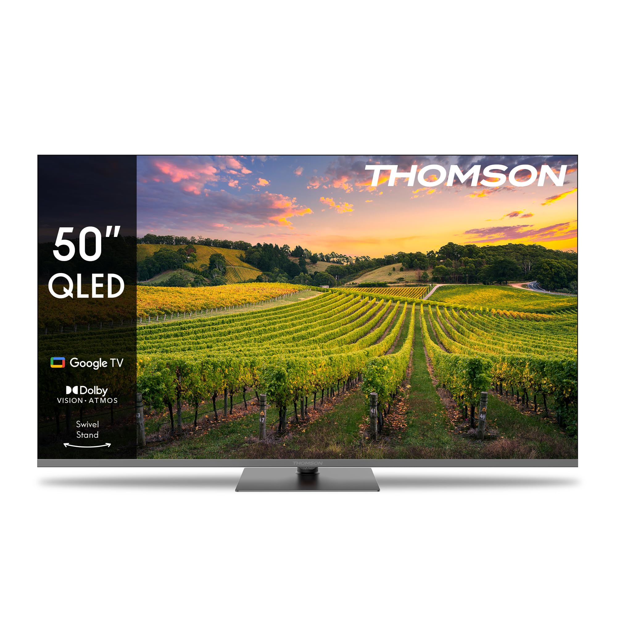 Thomson 50 Pollici (126 cm) QLED Piedistallo Centrale Google Smart TV, Wi-Fi, Dolby Audio, HDR10, Bluetooth 5.1, Triplo Tuner (Cavo/Satellite/Antenna), HDMI, CI+, Pannello A+ – 50QG5C14