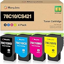 ManyJets 78C10 Compatible Toner Cartridge 4-Pack, Replacement for Lexmark 78C10K0 78C10C0 78C10M0 78C10Y0, for CS421 CS421dn CS521dn CS622de CX421adn CX522ade CX622ade CX625ade Printers (B/C/M/Y)
