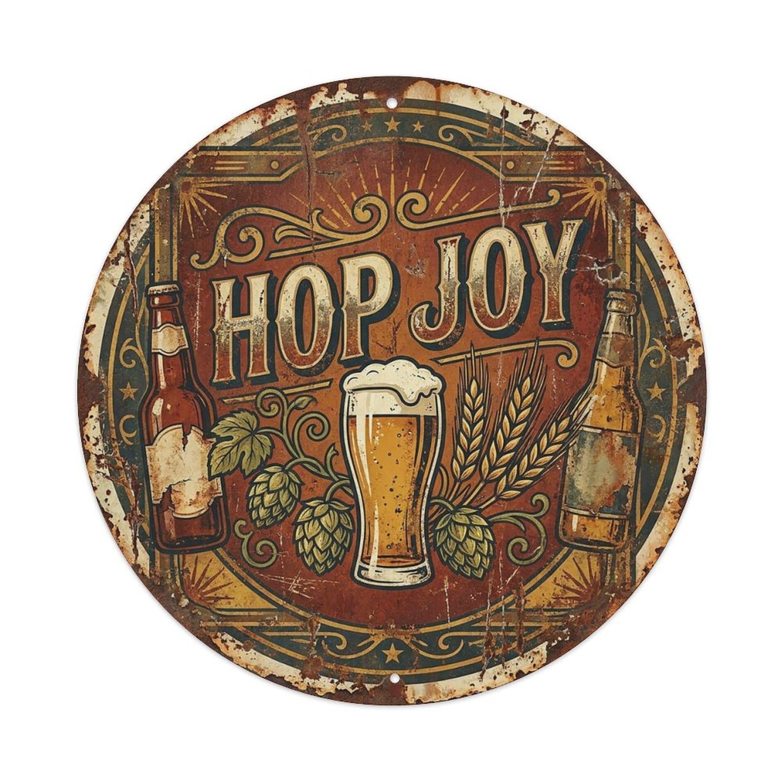 Vintage Beer Rustic Hop Joy Retro Bar for Pub Vintage Metal Tin Sign Plaque Wall Decor for Cafe, Club Bar, Office, Garden Metal Poster 8x8Inch