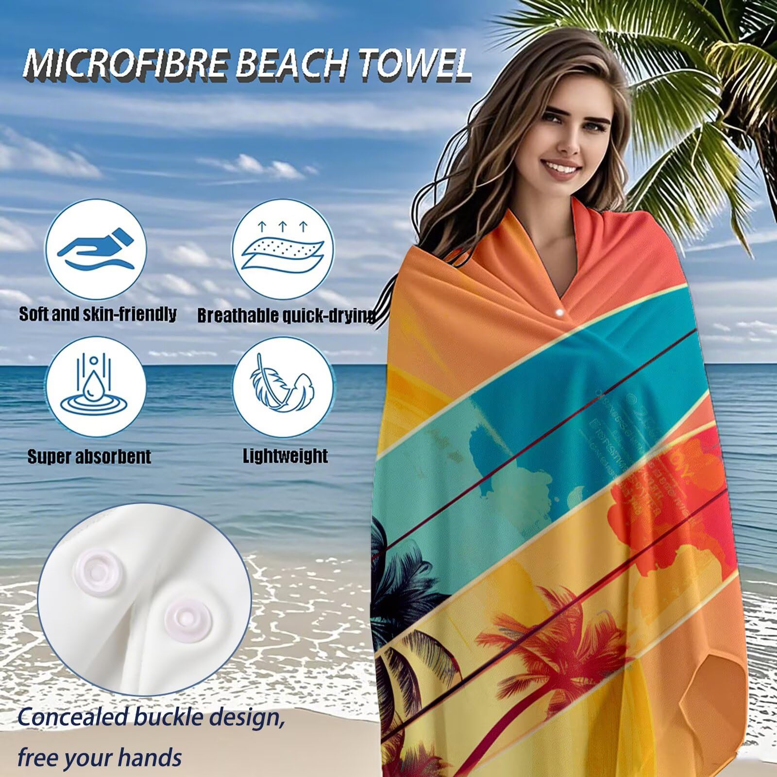Telo Mare Microfibra, Telo Mare Grande 200 x 100 cm Set da 2, Antisabbia Asciugatura Rapida Assorbente Salvietta da Spiaggia Asciugamano per Palestra Piscina Viaggi Sport Picnic, Tavola da surf Q-766