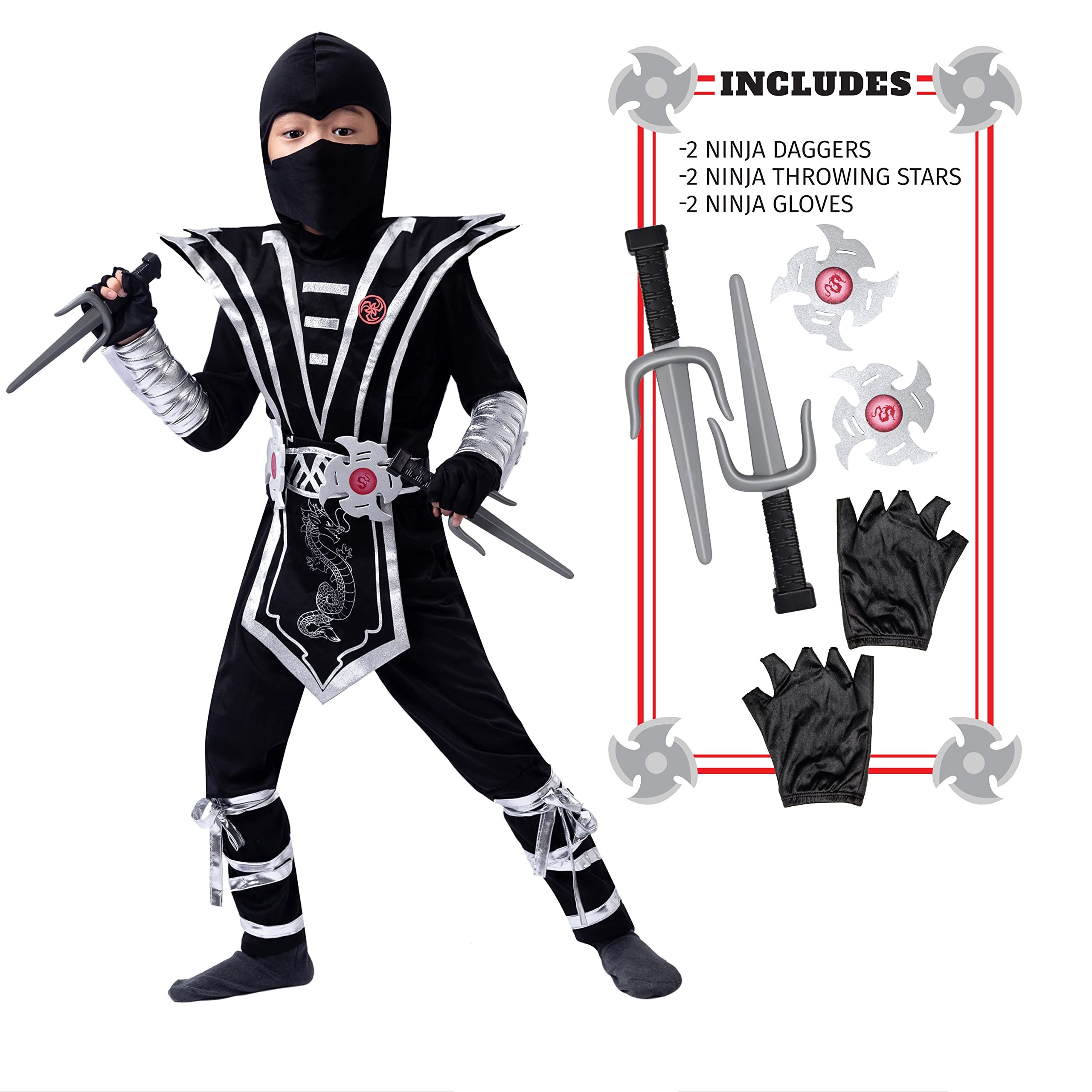 Spooktacular CreationsSpooktacular Creations Ninja Costume for Kids, Ninja Kungfu costume for Boys Halloween Dress Up, Role Playing