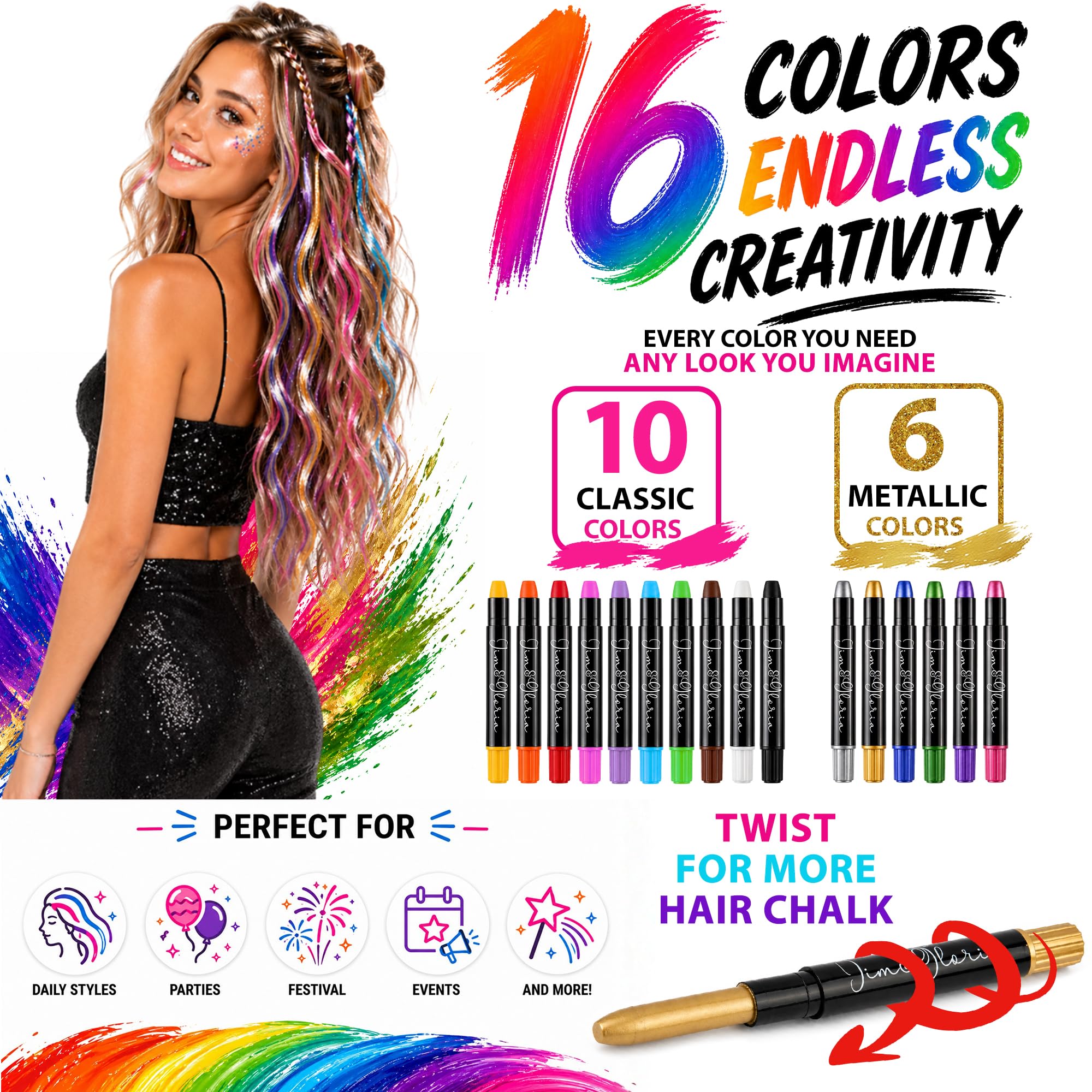 美良品 MARKER RACE XCELL XCOMP 16 & 2mmプレート Jim&Gloria 16 Dustless Hair Chalk for Girls Washable Dye, Birthday