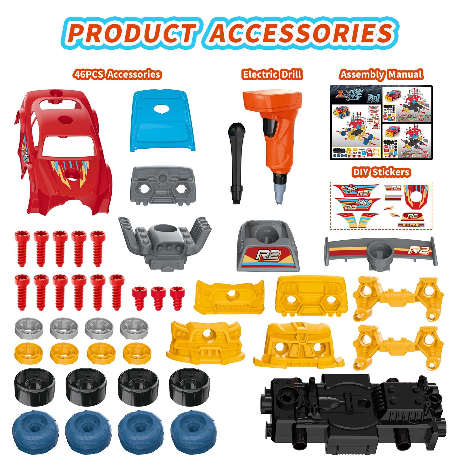 Pup Go 3-in-1 Take Apart Car for Boys Ages 3 4 5 6 7 8 Years Old, for Kids 46Pcs Construction Toy Truck with Electric Drill - Image 2
