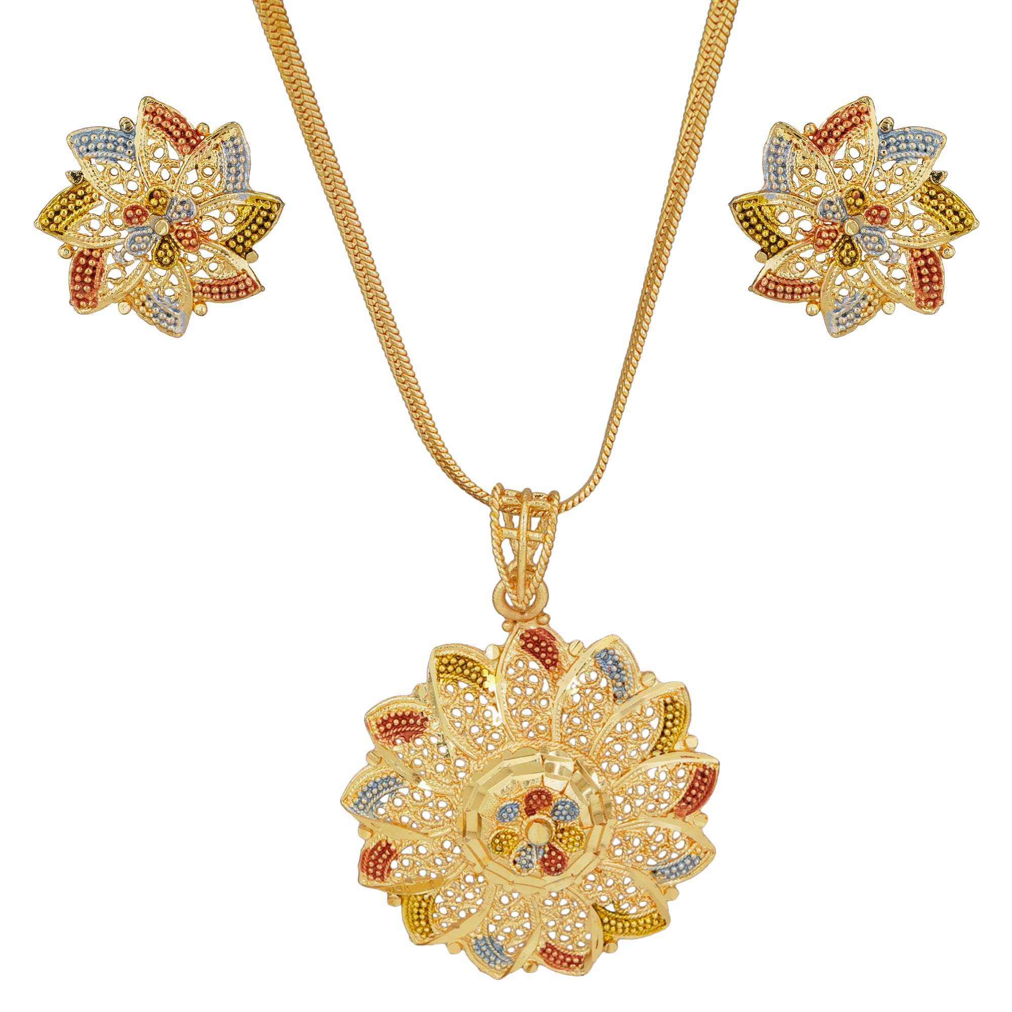 Shreyadzines Gold Plated Filigree Traditional Pendant Earrings Set with Chain for Women & Girls (Floral) (B0797CGT9Q) Amazon Price History, Amazon Price Tracker