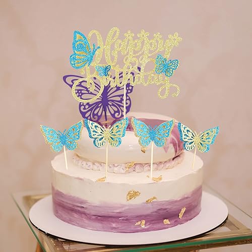 Miniatura 5 de Gyufise 13 adornos de mariposa para tartas montados en 3D para cupcakes de mariposa para niñas y mujeres, decoración de pastel de cumpleaños,