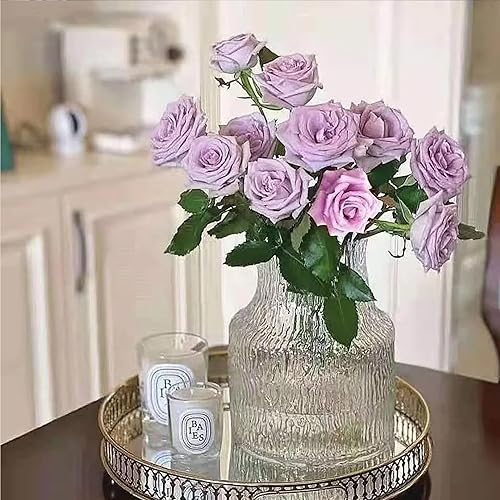 Miniatura 7 de Floreros de cristal transparente de 7.5 pulgadas con diseño texturizado único para centro de mesa del hogar, decoración de escritorio interior,