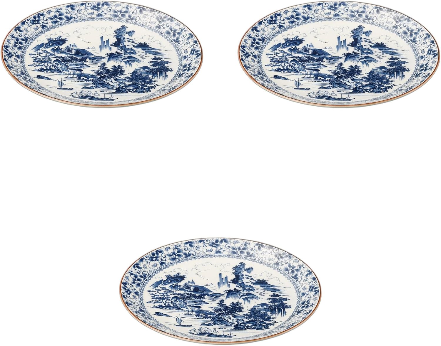 林九郎窯 六角銘々皿揃 染錦地紋山水 5枚 波佐見焼きれい