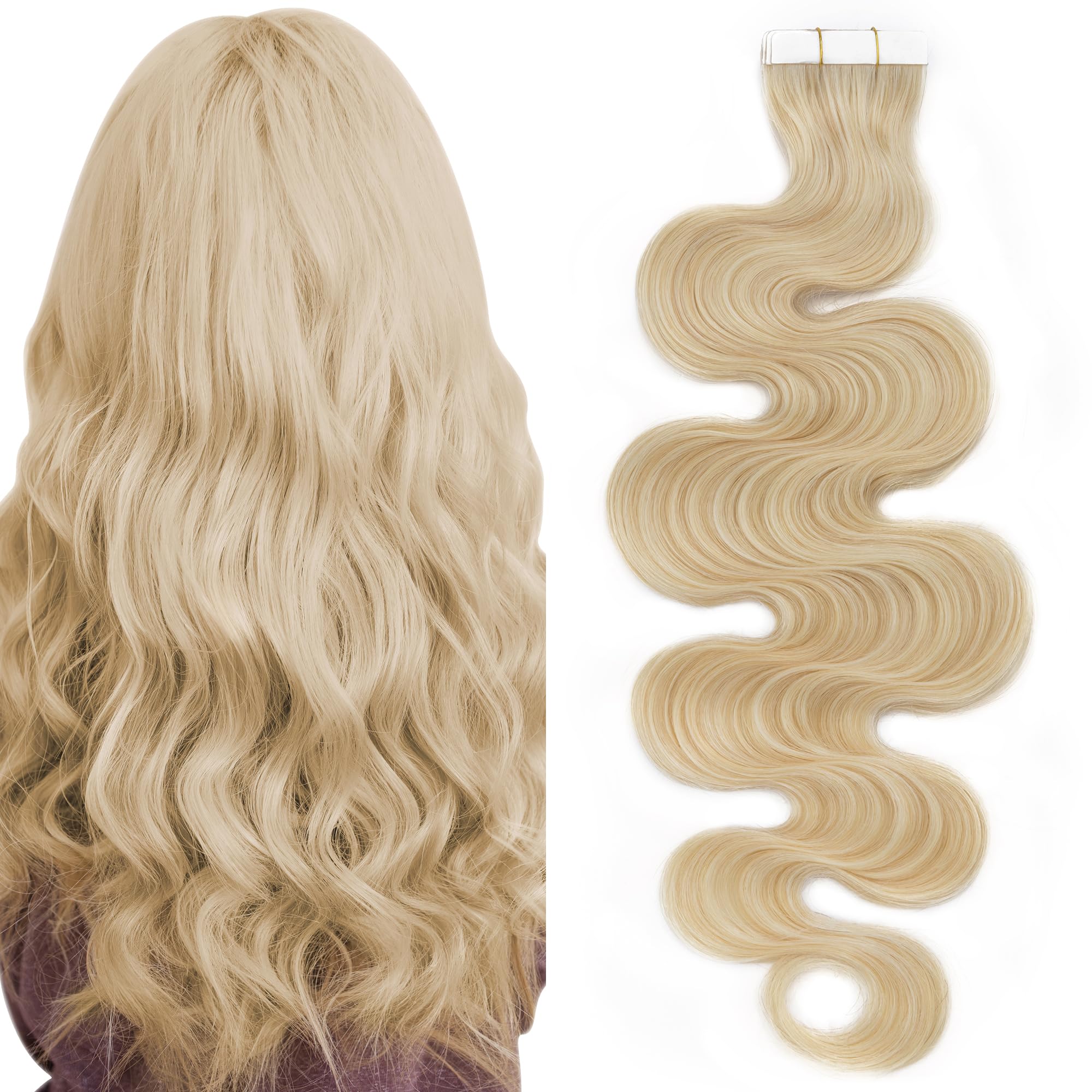 SEGO Wavy Tape In Hair Extensions Human Hair 20pcs 50g 22 Inch Blonde Remy Seamless Skin Weft Invisible Double Sided Body Wave Human Hair Tape In