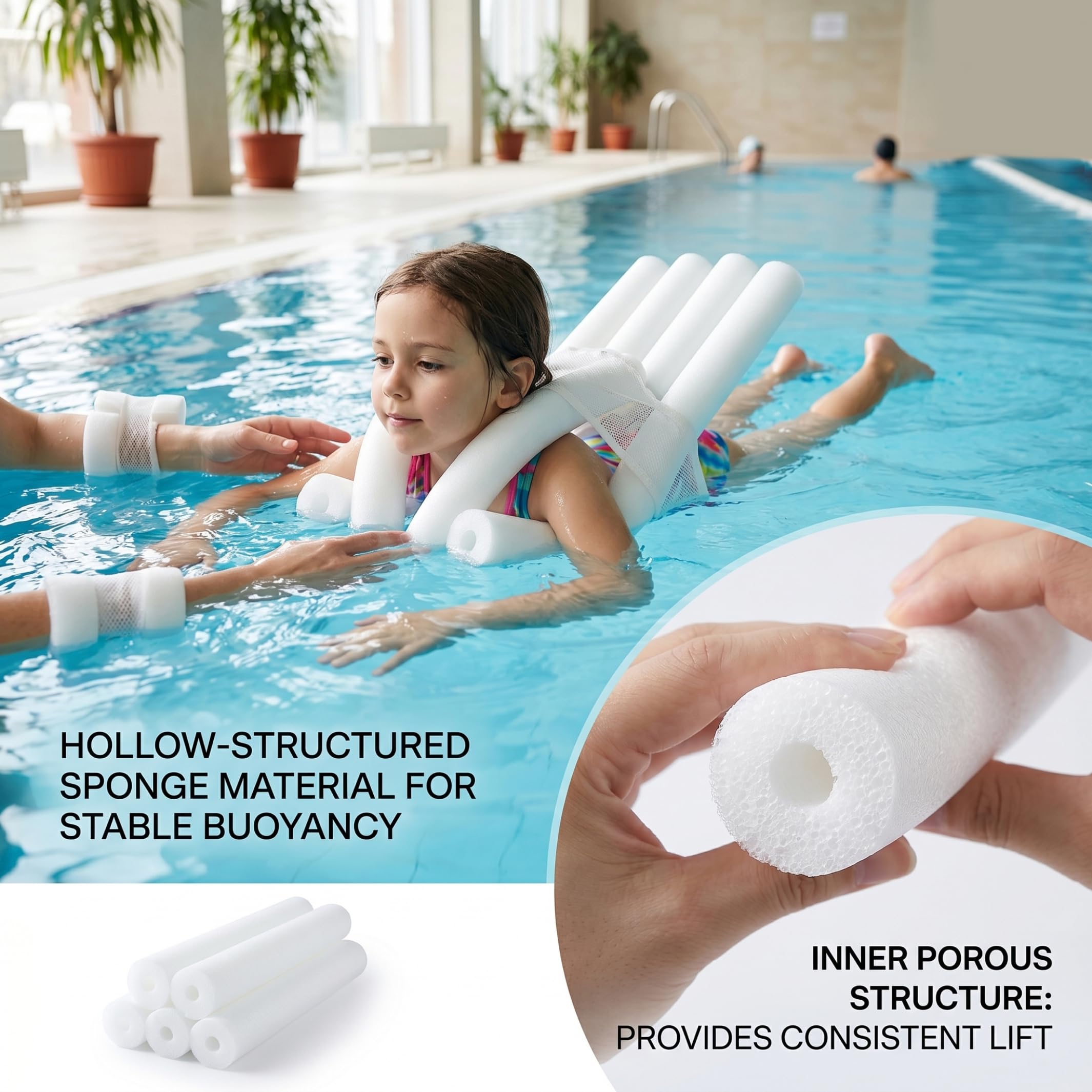 Jumbo Pool Noodle 5 Piezas Claro Blanco 59 Pulgadas | Construcción hueca liviana, segura para niños, para diversión en la piscina de verano