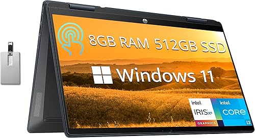 HP Pavilion x360 - Laptop 2 en 1, pantalla táctil FHD de 14 pulgadas, Intel Core i3-1215U, RAM DDR4 de 8 GB, SSD PCIe de 512 GB, gráficos Intel Iris
