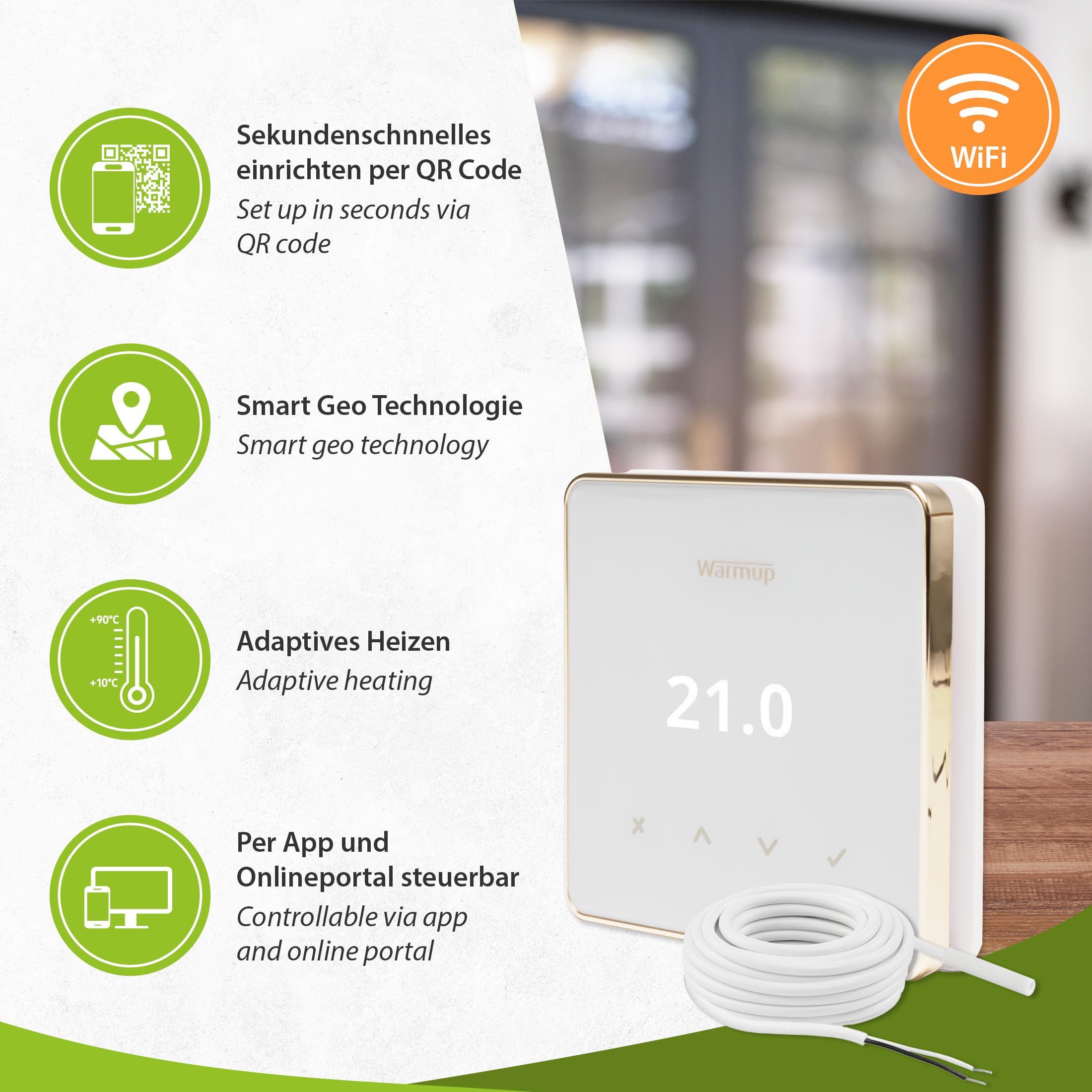 Warmup Element Smart WiFi Thermostat pour Chauffage au Sol et Électrique, Blanc