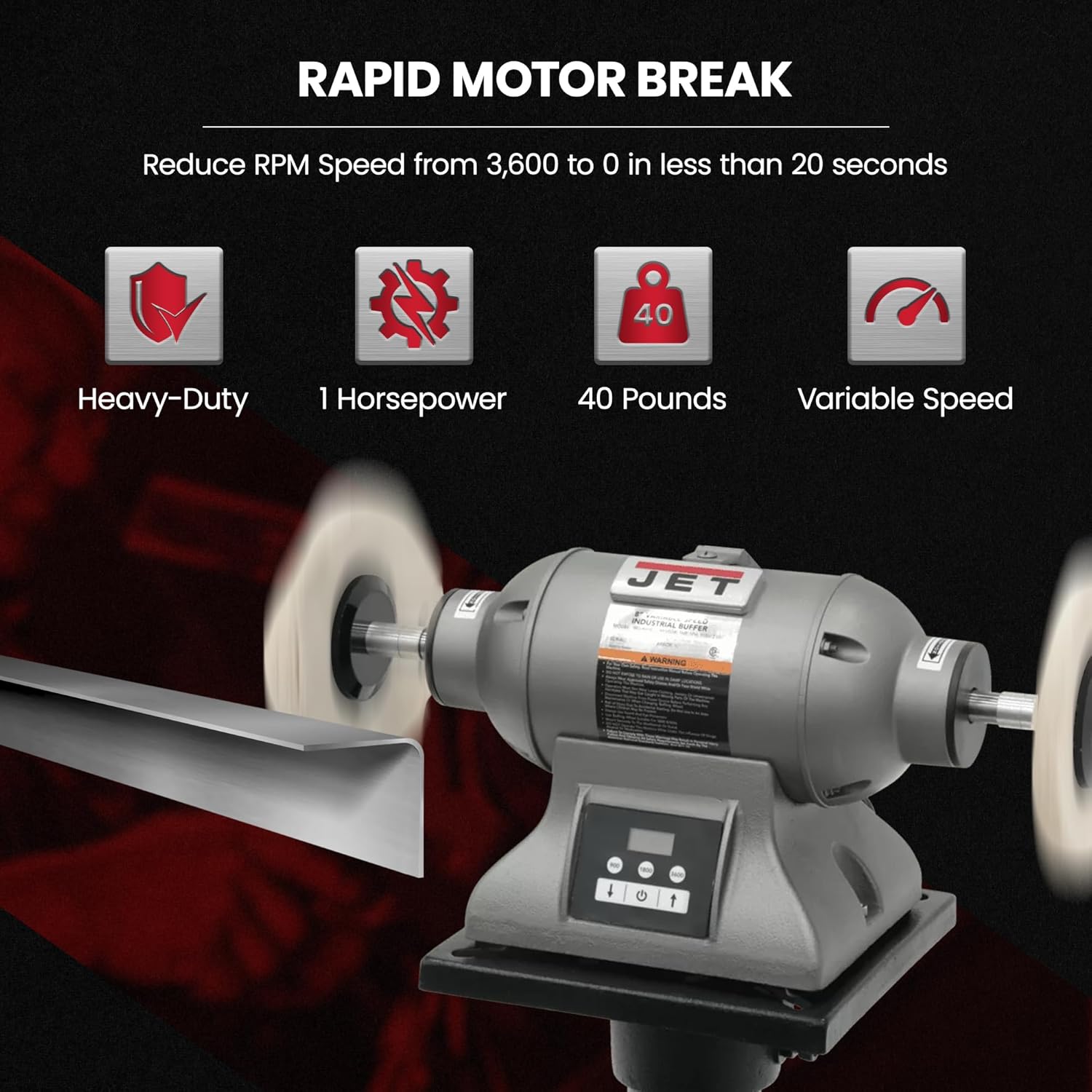 JET 8-Inch Variable-Speed Industrial Buffer, 1 HP, 1Ph 115/230V (Model IBG-8VSB) Variable Speed Industrial Buffer