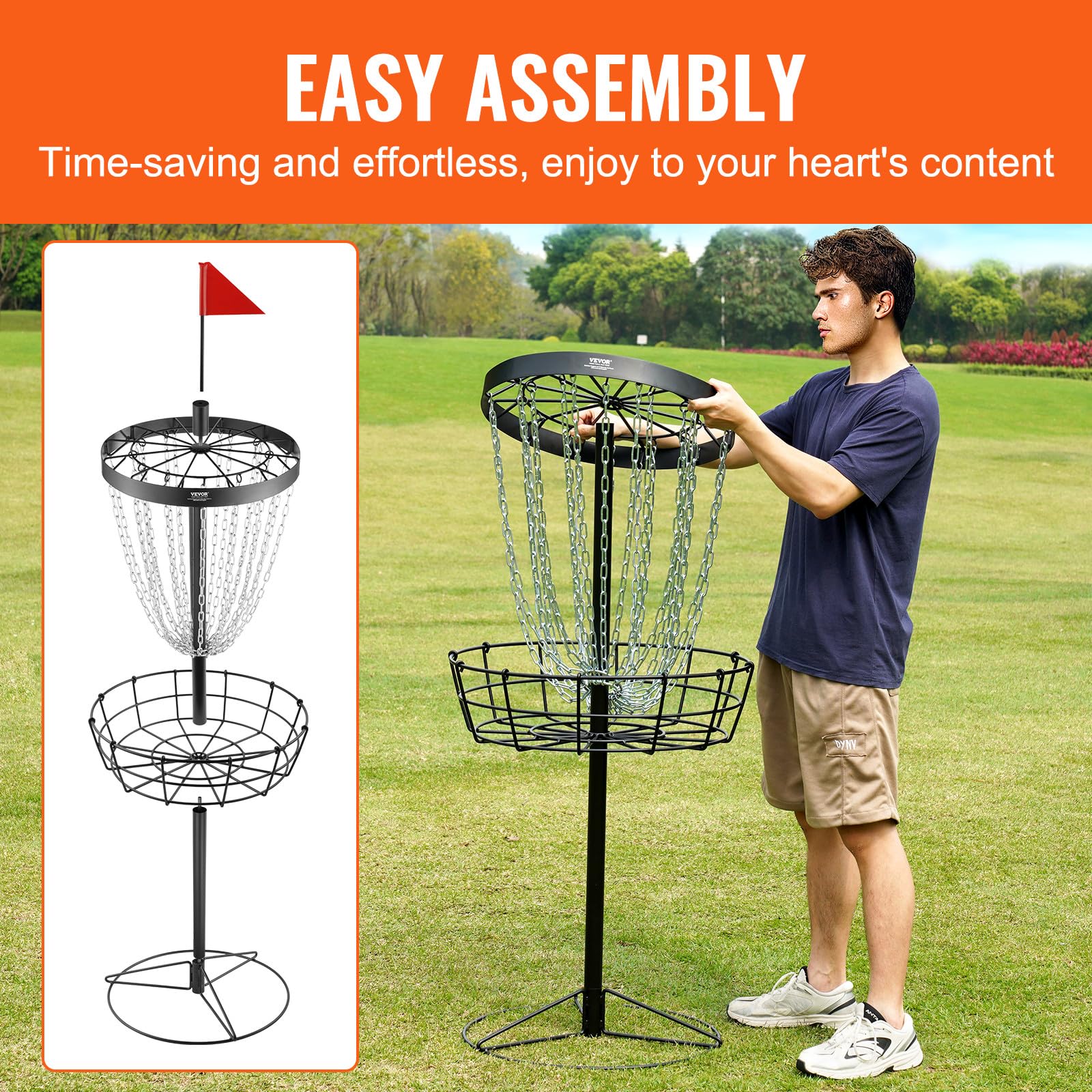 VEVOR Canasta de Golf con Disco de 24 Cadenas Objetivo de Golf con Disco de Acero Portátil Canasta de Golf con Disco para Uso Interior y Exterior, Equipo de Entrenamiento Profesional, Negro