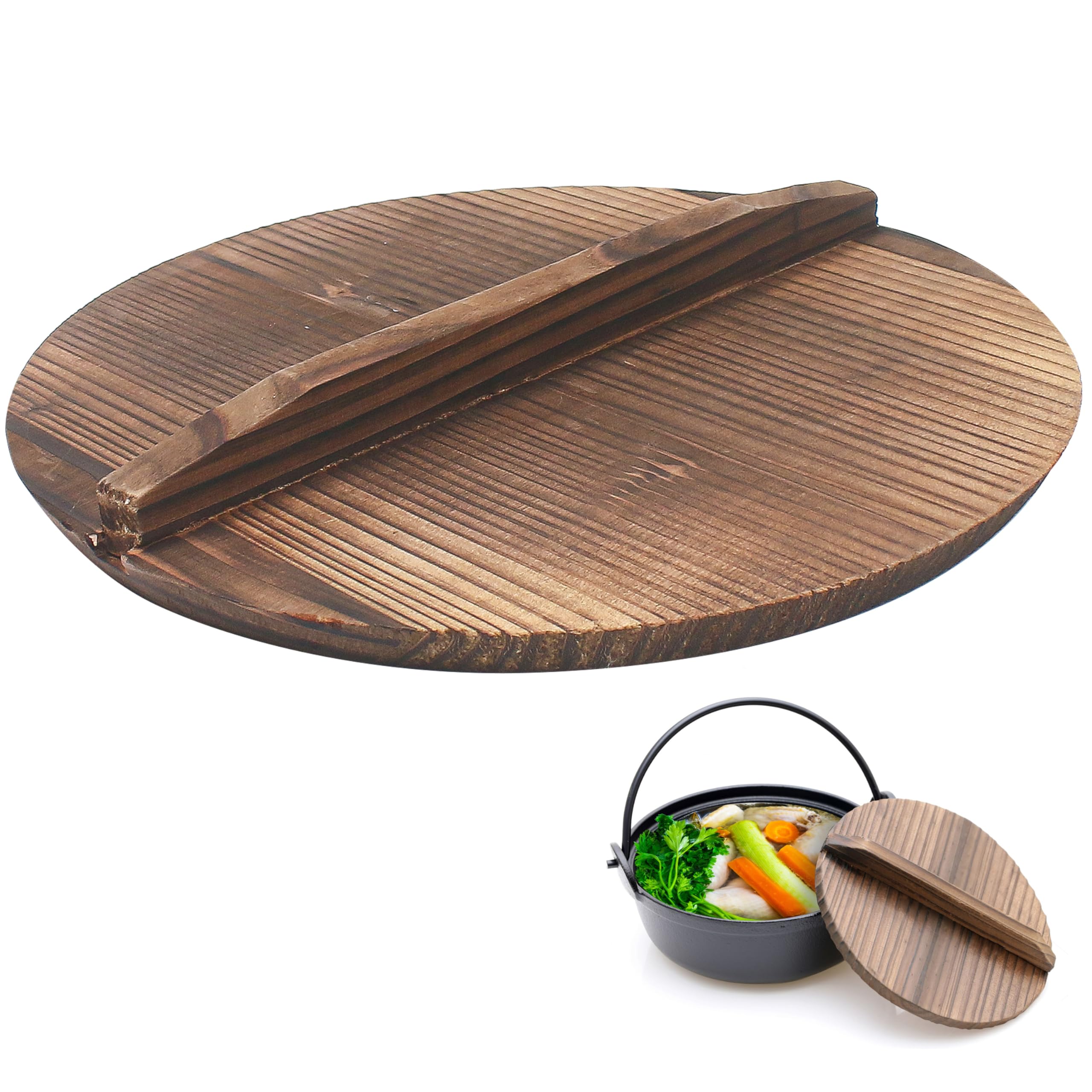 STOBAZA Wooden Wok Lid - 18cm Round Wood Pan Cover, Heat Resistant & Splatter Guard For Pots & Skillets - View #9