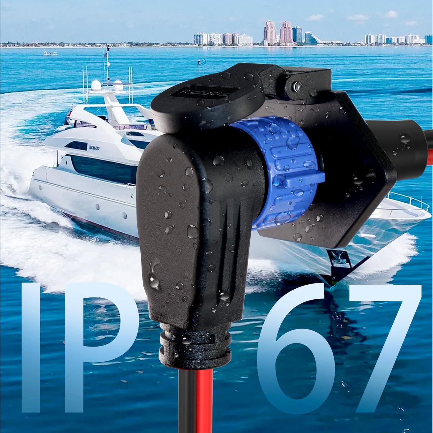 Trolling Motor Plugs for Minn Kota 12V/24V/36V/48V 2-Wire 8 Gauge 50A Trolling Motor Plug Receptacle Set for Marine Boat Down Rigger Fishing Reel,Male & Female Watertight Quick Connect