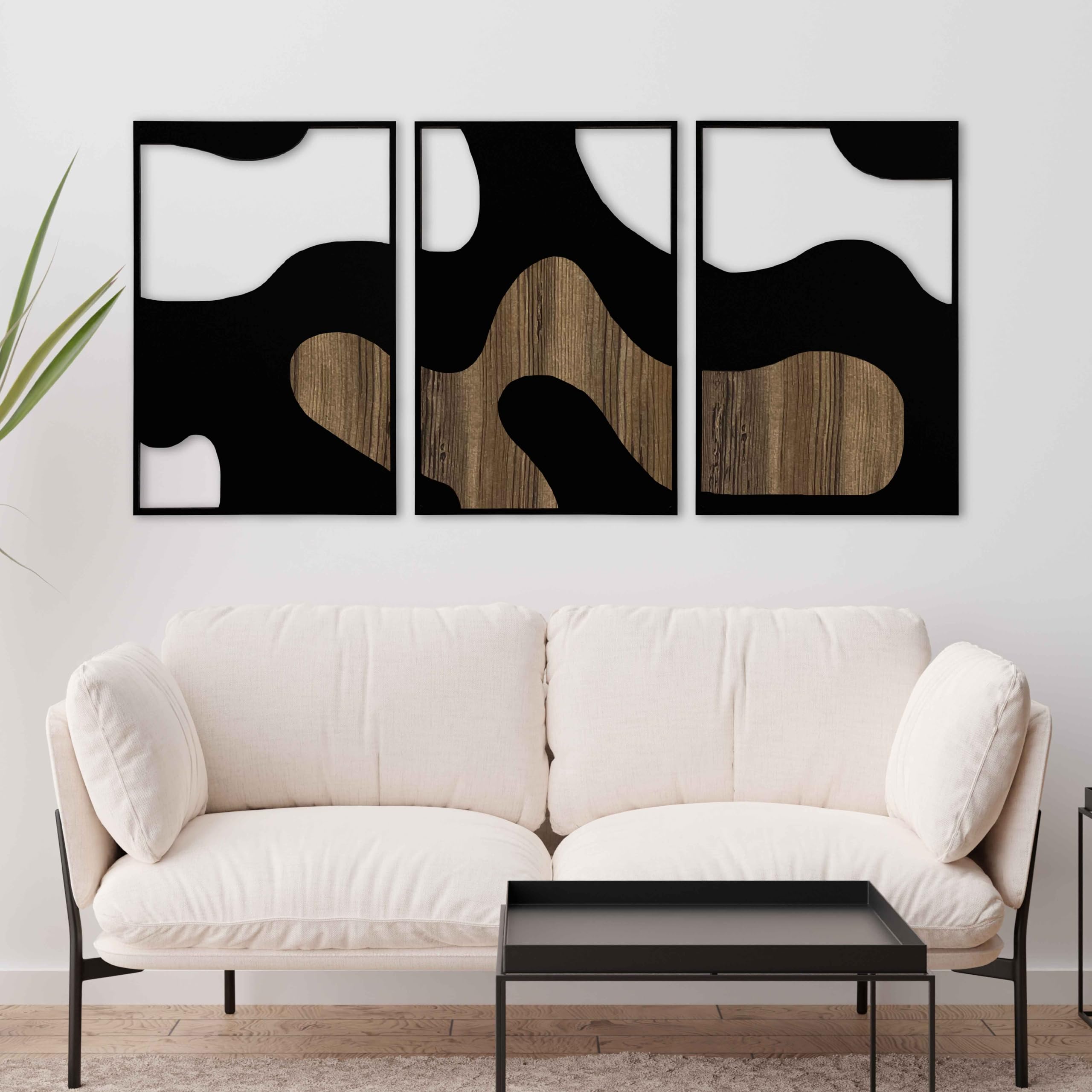Neutrale Holzwandkunst, groß, Set mit 3 abstrakten Holz-Wanddekorationen, Erdton, moderne Wandpaneele, einzigartige Dekoration über dem Bett, Geschenk für Wohnzimmer und Schlafzimmer