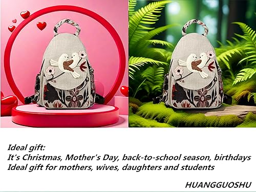 Vista 106 de HUANGGUOSHU Mujer de algodón tejido bohemio cáñamo Boho lona bordado múltiples bolsillos retro linda mochila cartera mochila mochila gato caprichoso