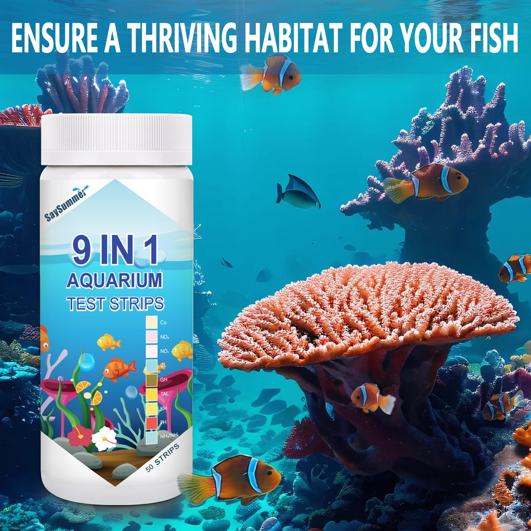 Aquarium Test Strips for Fish Tank: 9 in 1 Aquarium Ammonia Test Strips for Fish Tank - 50 Counts Aquarium Water Test Kit Testing Ammonia Nitrogen, Copper, pH and More - image 7