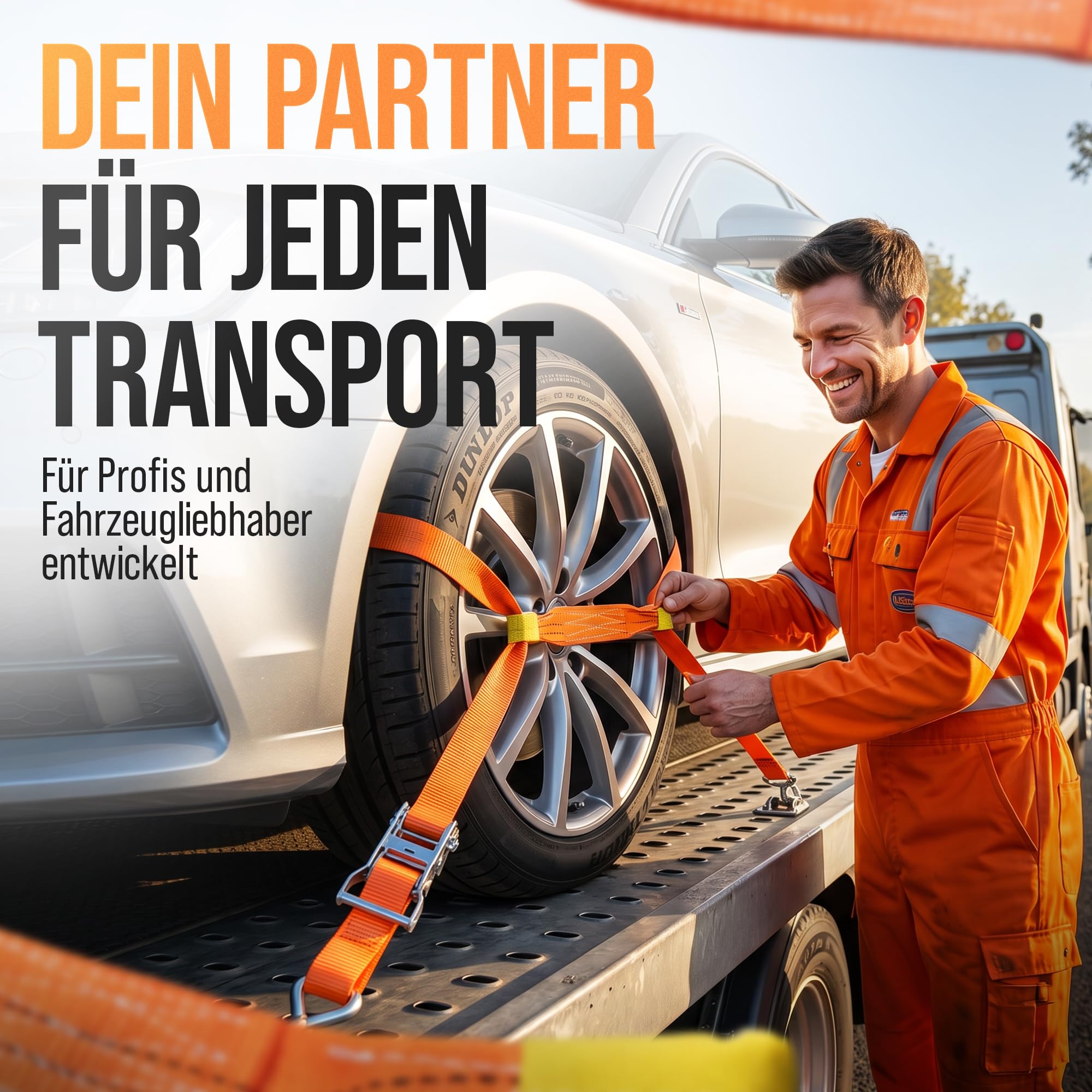 SHZ Spanngurte Autotransport mit Ratsche 4 Stück | 3mx35mm 1000 daN (4x21) | Spanngurt Ratschengurt zur Radsicherung mit stabilen Spitzhaken | Reifengurt für PKW und KFZ auf Anhänger und Trailer