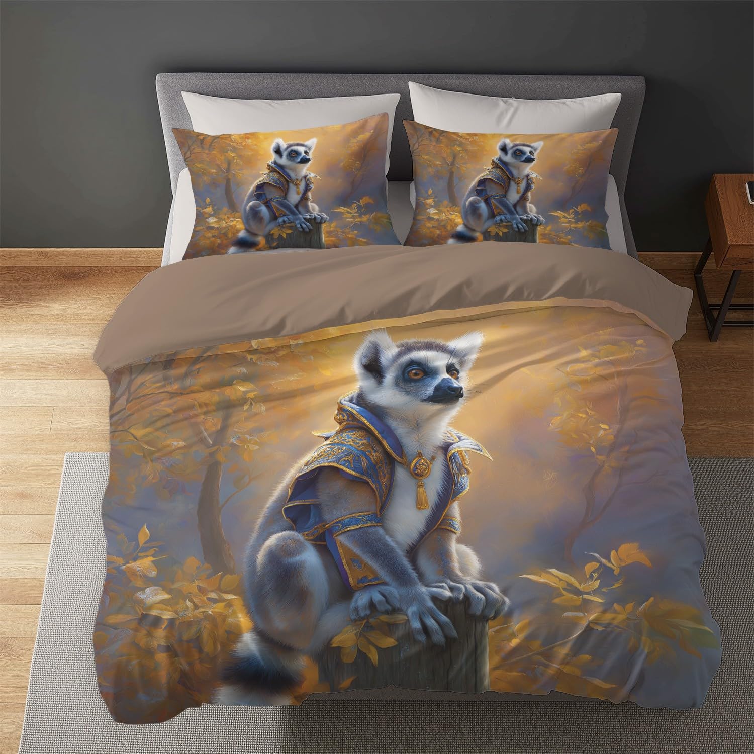 Eleganckie jesienne liście z nadrukiem zwierzęcym poszwa na kołdrę 220 x 260 cm Fantazyjny zestaw pościeli dziecięcej i 2 poszewki na poduszki 65 x 65 cm Pokrowiec na kołdrę Miękka mikrofibra z