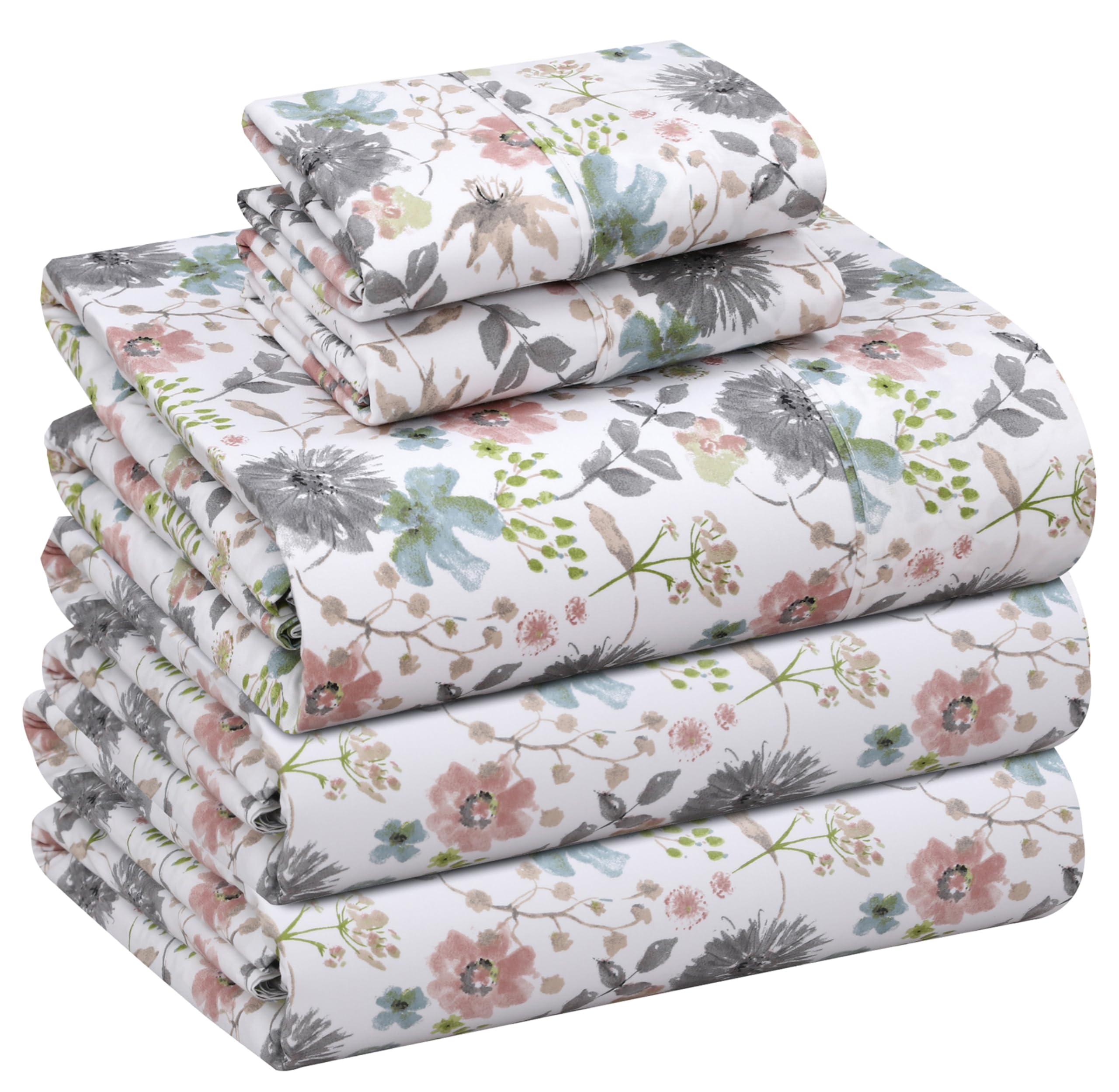 RUVANTI 100% Cotton Split King Sheets, Percale Sheet Set, Dandelion Field