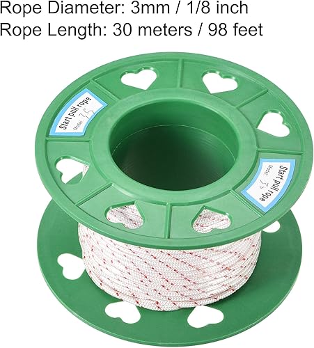 Miniatura 9 de uxcell Cuerda de arranque de retroceso, 0.177 in, 316 pulgadas de diámetro, 98.4 ft, 98 pies, cable de tracción de poliéster, blanco y rojo para