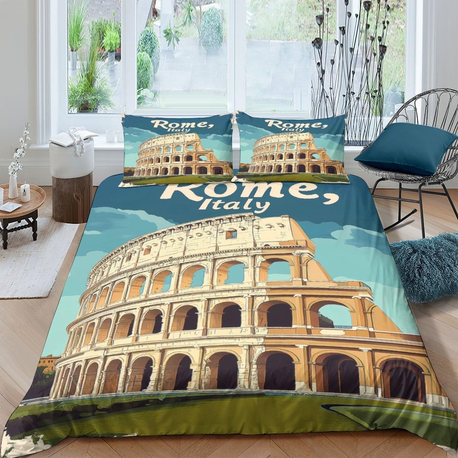 Ctjqhvkz Style-3 3D Printed Rome Colosseum Fitted Sheet Microfiber Bedroom Decor Italy Landmark Mattress Cover For Home Guest Room Single（135X200cm）